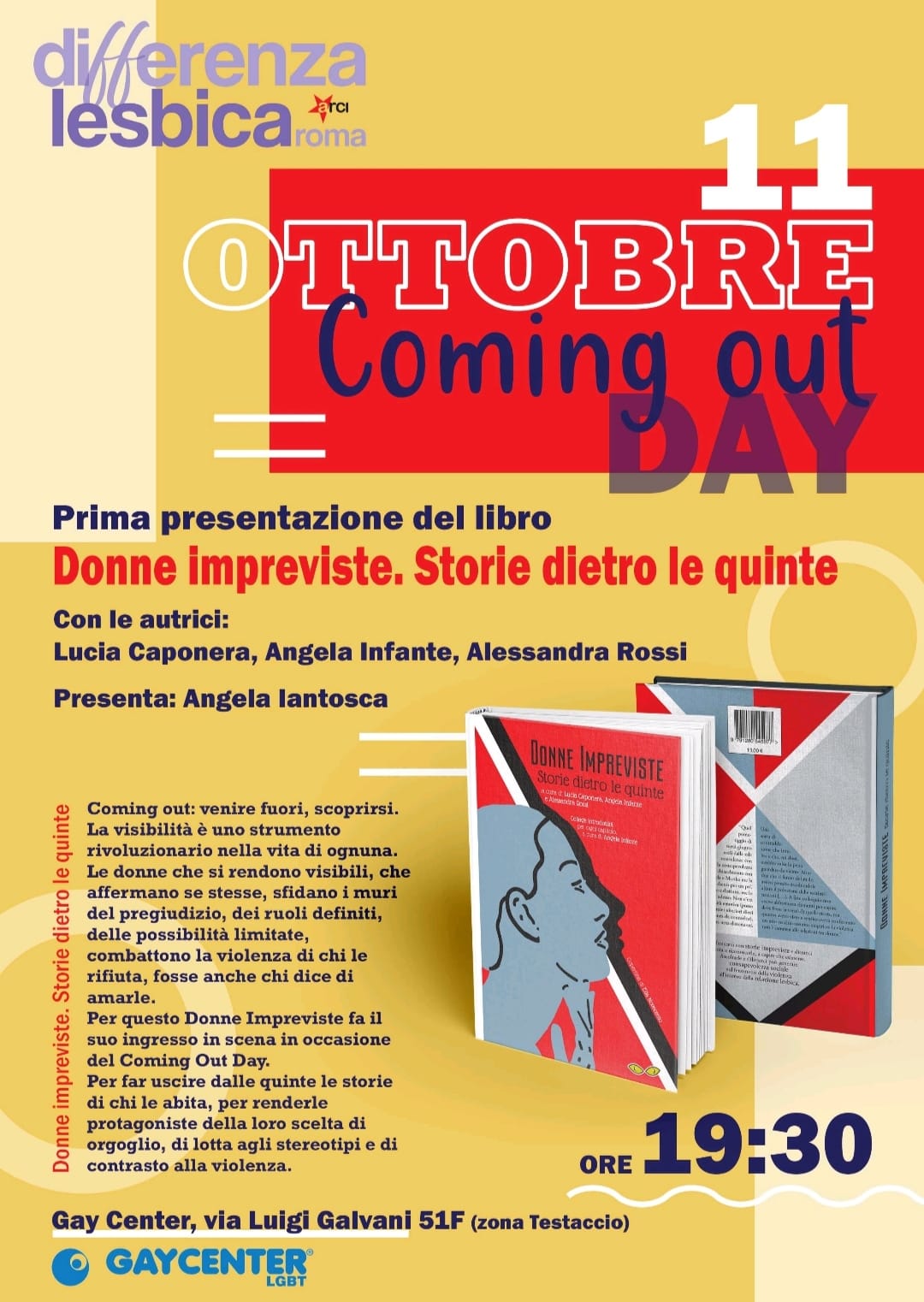 11 ottobre // Coming Out Day // Presentazione del libro – DONNE IMPREVISTE. STORIE DIETRO LE QUINTE –